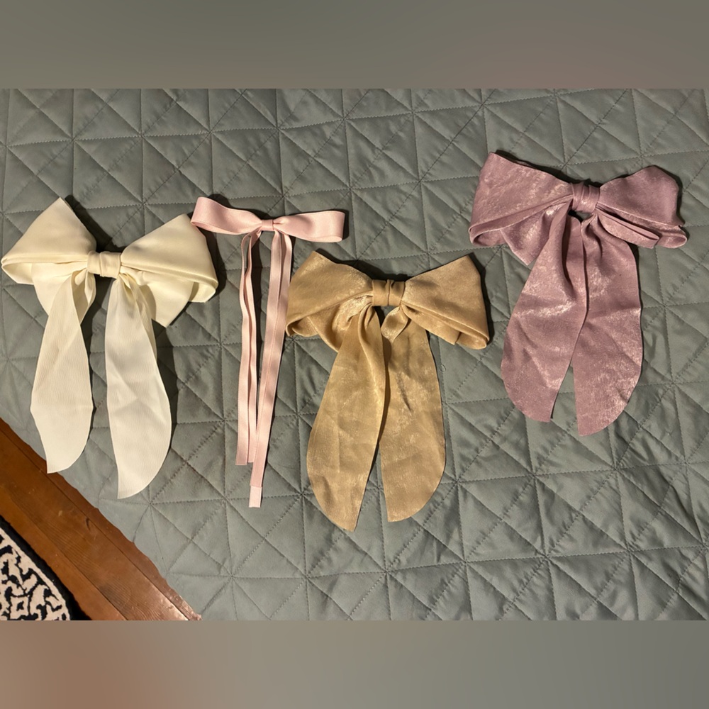 NWOT Set of Elegant Women's Satin Hair Bows Set - Cream, Tan, Pink and Mauve
